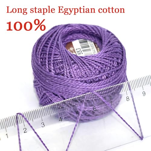 Double Mercerized Egyptian Long Staple Cotton Pearl Thread Ball 10 Grams Rainbow Color Embroidery Thread 10 Colors per Box for Crochet Hardanger Cross Stitch Hand Embroidery,Rainbow Light Color - color: red&green