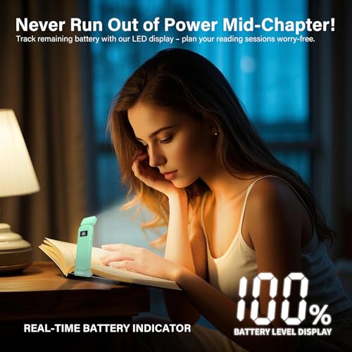KTEBO Rechargeable Book Light with Clip & Battery Indicator, 9 Luminescence Modes, USB-C Portable 1.6 oz Ultralight Lamp for Night Reading in Bed, Readers - Green - color: Green