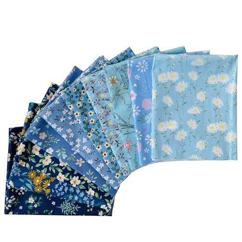 Fat Quarters Quilting Cotton Fabric Bundles for Sewing-10 PCS Blue Floral - color: Blue Floral