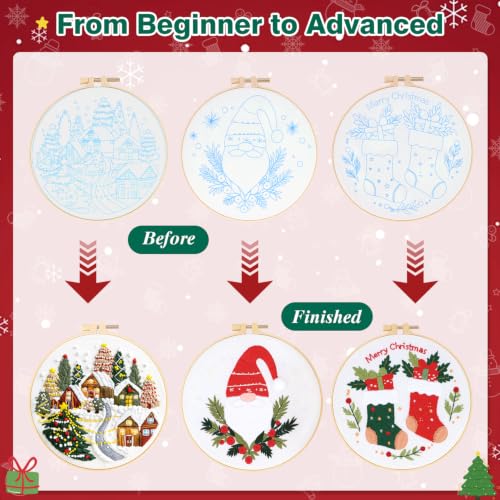 Christmas Embroidery Kit, 3 Pack Christmas Cross Stitch Kits for Adult - color: Christmas