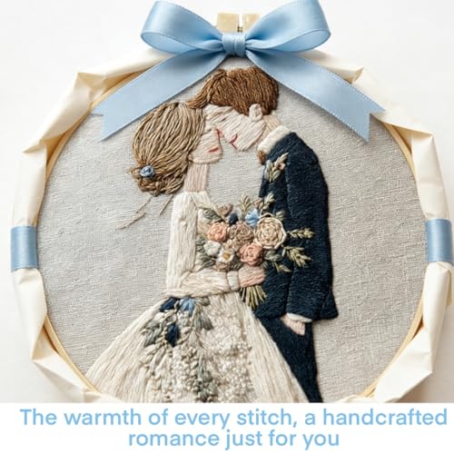 HCANPER Sweet Couple Embroidery Starter Kit, Valentine's Day Gifts，DIY Needle Punch Kit, Punch Needle Kits for Beginners,Include Pre-Printed Fabric,Tools,Embroidery Hoop,Threads. (Four) - color: Four