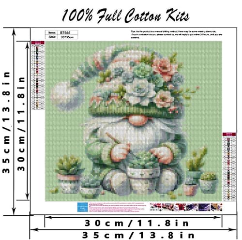 Gnome Succulents Stamped Cross Stitch Kits Cross Stitch Patterns,Dimensions Cross Stitch Kits Embroidery Kit Arts and Crafts for Beginners 13.7x13.7 inch - color: D002