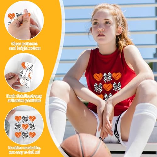 Basketball Bow DTF Transfers Ready to Press, Iron on Decals for T-Shirts - color: Basketball072