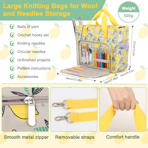 Aeelike Yarn Storage Bag Organizer, Large Crochet Tote Bag, Yellow Lemon - color: Yellow Lemon