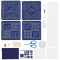 FREEBLOSS 4 Set DIY Sashiko Coaster Kit Dragonfly Sashiko Kit Beginner Flowers Embroidery Kits with 4 Sashiko Coaster Samplers Japanese Embroidery Kits for Adults for Art Craft Gift