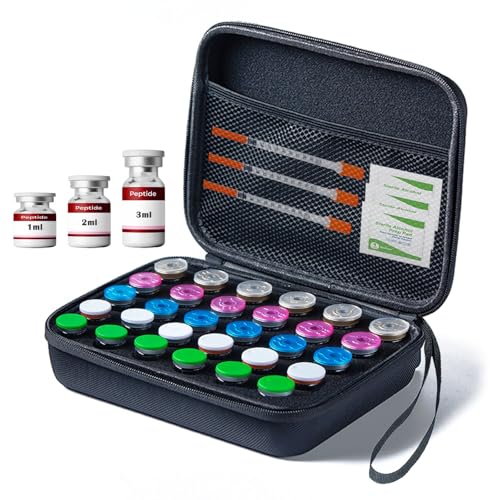Peptide Vial Case for Fridge Storage - 30 Slots Organizer Holds 1-3ml Vials for Insulin, GLP-1, Peptides,Hard Shell Travel Case with Hand Strap,Black (Black-30 Slots) - color: Black-30 Slots