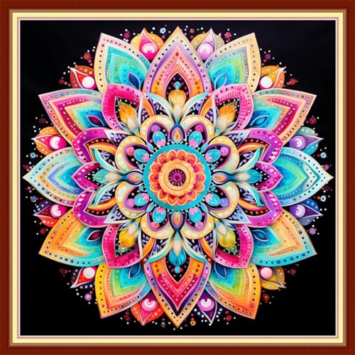 Dimensean Stamped Cross Stitch Kits Full Range of Embroidery Patterns Starter Kits for Beginners Adult DIY Cross Stitches Needlepoint Kits 11CT-Colorful Mandala 18x18 inch - color: Craftpattern55