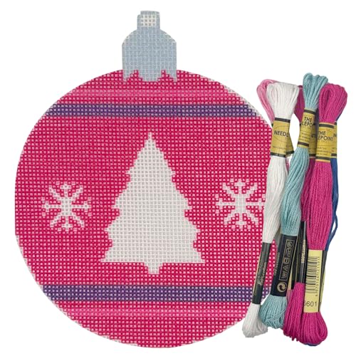 Howie's Christmas Needlepoint Needlepoint Kits, 18CT Printed Embroidery Pattern Starter Kits, Stamped Patterns Canvas Kits(Red Christmas Ball-Chrismas Tree,4x4inch) - color: Red Christmas Ball-Chrismas Tree