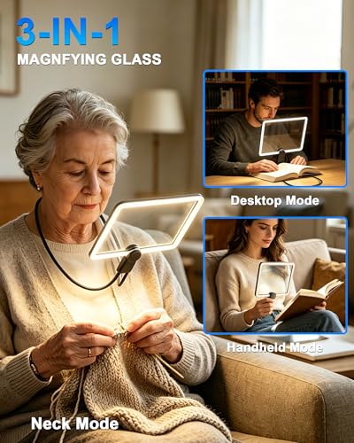 Neck Magnifying Glass with Light Hands Free,Full Book Page Magnifiers Glass