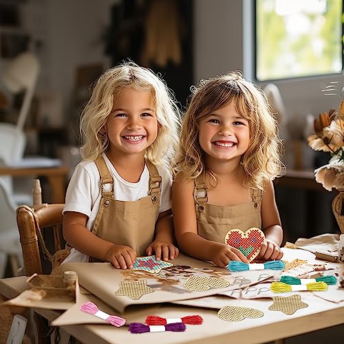 VKPI Wooden Cross Stitch Kits for Kids, Make Your Own 6 Cross Stitching Keyrings, Wood Sewing Kit, Arts & Crafts Stars, Hearts Ornaments, Plastic Needle Embroidery Kit for Beginners, Girls, 6-13 - color: Star & Heart
