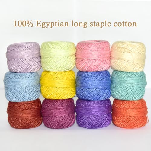 Double Mercerized Egyptian Long Staple Cotton Pearl Thread Ball 10 Grams Rainbow Color 12 Colors per Box for Crochet Hardanger Kniting Hand Sewing,Sweet Candy PastelPalette - color: Sweet Candy Pastel Palette