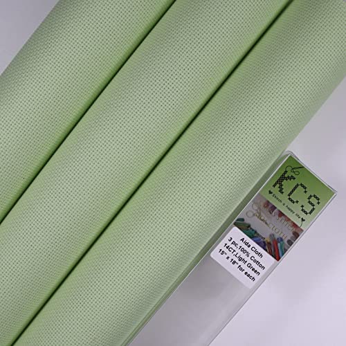 KCS 3 pc of 15" x 18" Counted Cross Stitch Cotton Aida Cloth Needlework Fabric,14CT,Light Green - color: Light Green, size: 14CT