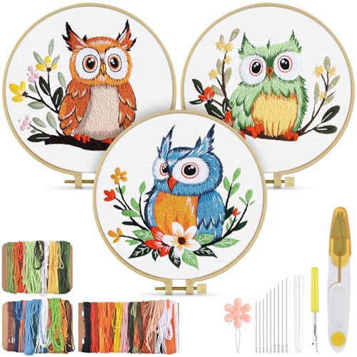 TINDTOP Embroidery Kit for Adults, Owl Embroidery Practice Kit - color: Owl