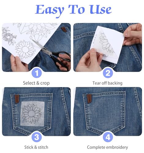 17 PCS Water Soluble Embroidery Patterns, with Flowers for Beginners