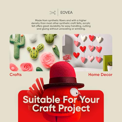 EOVEA | Acrylic Felt Fabric by The Yard | 72" Wide | 1.6mm Thick | Soft & Durable Non-Fraying Felt | for DIY Crafts, Sewing, Upholstery, Costumes & Padding(Red, One Yard) - color: Red, size: 1 Yard