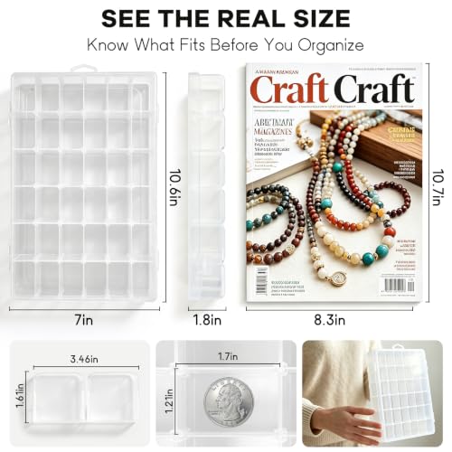 2 Pack 36-Grid Adjustable Organizer Box, Clear Storage for Beads & Jewelry - size: 2 Pack