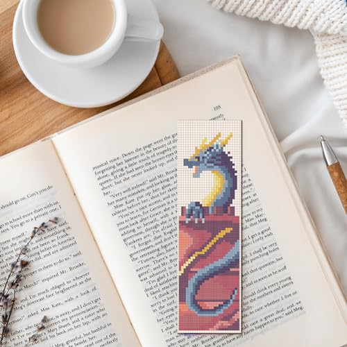 FREEBLOSS 6 Set Cross Stitch Bookmark Stamped Cross Stitch Kit with 6 Different Dragon Patterns Embroidery Kit with Instruction DIY Bookmark Kit for Gift Adults 8''x2.4'' - style: Dragon