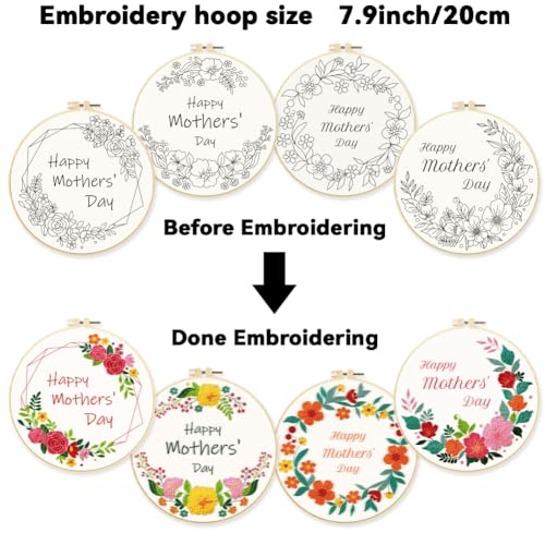 ORIGACH 4 Pack Embroidery Kits for Mother's Day Gift, DIY Floral Embroidery Kit with Garland Patterns and Instructions for Adult - color: Floral