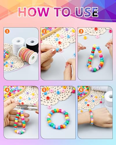 FIVEIZERO 3 Rolls 1.5mm Black White Rainbow Elastic Bracelet String - size: 1.5MM, style: Black White Colorful
