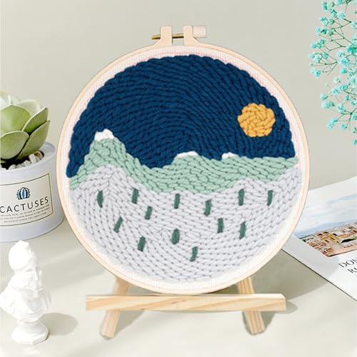Woohome Punch Needle Kit Included Plastic Hoops, Punch Needle Cloth, Color Yarn and Punch Needle Tools for Adults, Beginners (Mountain Scenery) - color: Color 28
