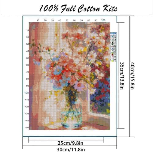 Stamped Cross Stitch Kits – Flower Embroidery Starter Kit for Adult Beginners, Sunlight Cross Stitch Kits, Embroidery Kit for Arts and Crafts Beginners, Craft for Home Wall Decor 15.7 x 11.8 Inches - color: D065