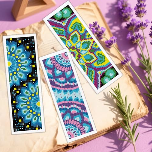 INFUNLY 6 Set Mandala Pattern DIY Cross Stitch Bookmark Kits for Beginners Art Floral Counted Cross Stitch Kit with Instruction Boho Flower Stamped Embroidery Bookmark Kit for Book Lovers Readers Gift - style: Dandala