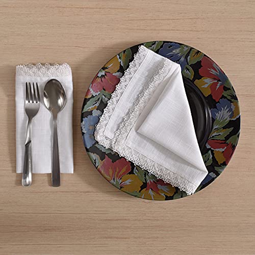 FINGERCRAFT Lace Cloth Napkins, Cotton Linen, 12 Pack, 20x20 Inch, White - color: White, size: 12" x 12" (Set of 12)