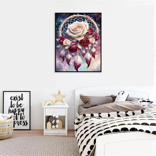 Dream Catcher Counted Cross Stitch Kits for Adults, Flowers Stamped Cross Stitch Kits for Beginners, Needlepoint Cross-Stitch Patterns Embroidery Kits Arts and Crafts for Home Decor 12×16 Inch - color: X240824