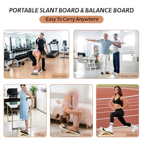 ZALL Slant Board Balance Board 2-in-1 Wooden Adjustable Calf Stretcher