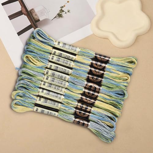 10 Skeins 6 Strands Green Variegated Embroidery Floss Polyester Gradient Cross Stitch Thread Friendship Bracelets Yarn Threads String Bulk for Hand Sewing Jewelry Crafts Bracelet Crochet Diy - color: Light Sea Green