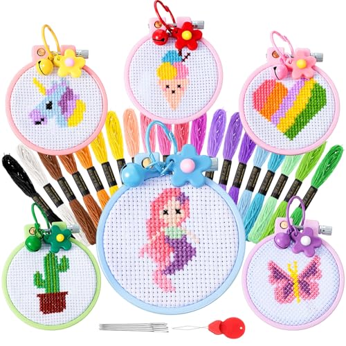 Chuangdi 6 Sets Cross Stitch Kits for Beginner, Stamped Needlepoint Craft