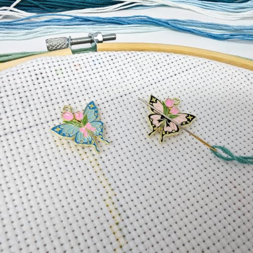 MAGNEECH 2pcs Pink Blue Butterfly-Themed Needle Minder Magnet，Magnetic Needle Minders for Cross Stitch and Embroidery - Keep Your Needles Secure
