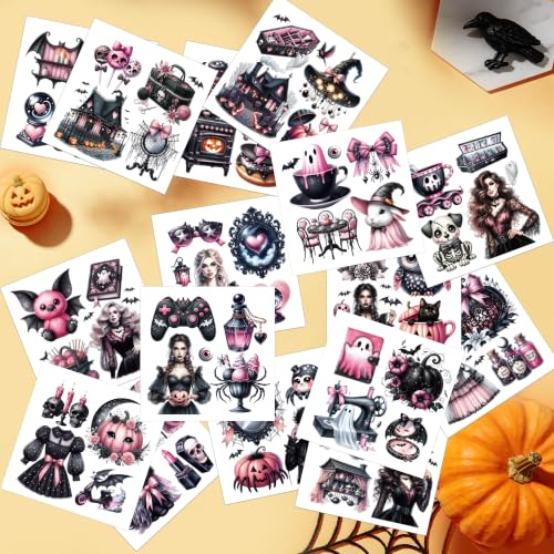 16 Pcs Pink Gothic Halloween Rub-On Transfers for Furniture & Crafts - style: Pink Gothic