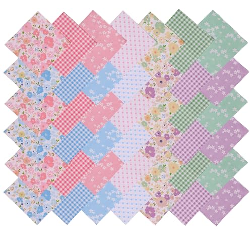 Nodsaw 42pcs 5x5 Fabric Squares, Soft Baby Charm Pack for Quilting 5 inch - color: Pastel Fabric