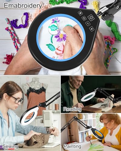 Magnifying Glass with Light, 10X/5X Lens, Dimmable LED, Long Swing Arm,Blue - color: Blue