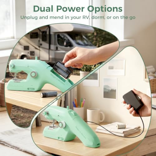 Double Thread Handheld Sewing Machine with Lockstitch, Dual Power