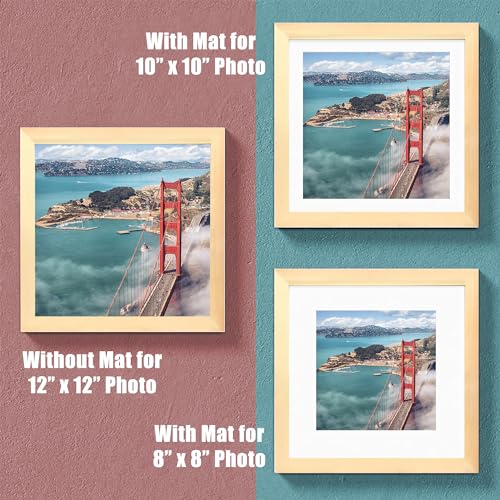 12x12 Wood Picture Frames for Wall Hanging or Tabletop,Diamond Painting Frame Baby Scan Picture Frames with 2 Mats Display 8x8 or 10x10 for Family Walls - color: Natural, size: 12x12 inch