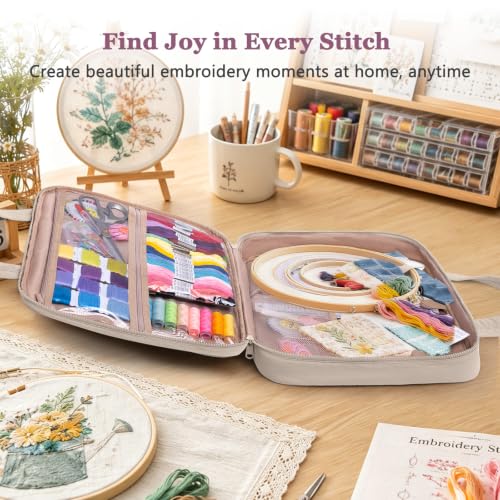 MYBAGZING Embroidery Bag Organizer,Cross Stitch Project Bag w/Hoop Storage - color: Greige