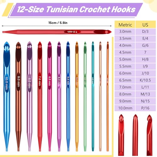 Coopay Tunisian Crochet Hooks Set with 4 Cables, Long Crochet Hooks - color: Interchangeable Tunisian Set With Cables