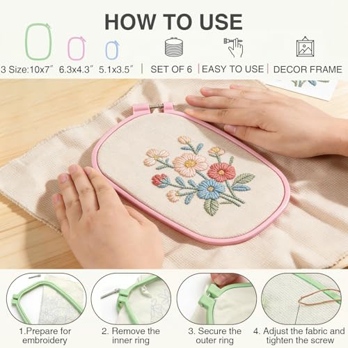 Waaqkid 6 Pack Square Embroidery Hoops Set, Reusable Rectangle Cross Stitch Ring and Frames ( Mini 3.5×5" Small 4.3×6" Large 7×10") for DIY Craft