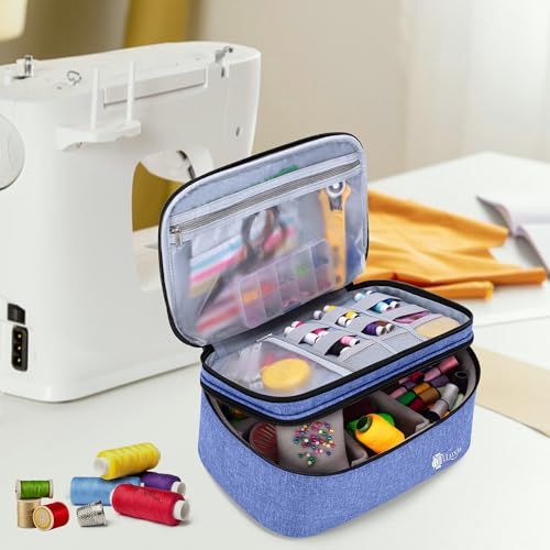Luxja Double-Layer Large Sewing Organizer, Dark Blue - color: Dark Blue, size: Large