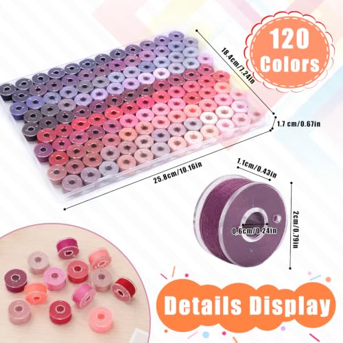 120 Pcs Pre-Wound Bobbins Sewing Thread 120 Colors (Pink) - color: Pink