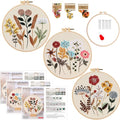 Smart-Feather 3 Sets Embroidery kit for Beginners, Hand Embroidery Kits for Adults with Hoop, DIY Art Project Craft Kit (Flower) - style: Flower