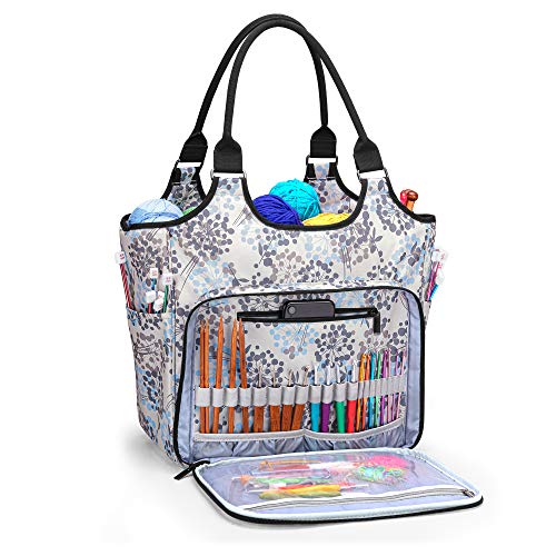 YARWO Crochet & Knitting Tote Bag, Yarn Storage Holder for Hooks & Needles