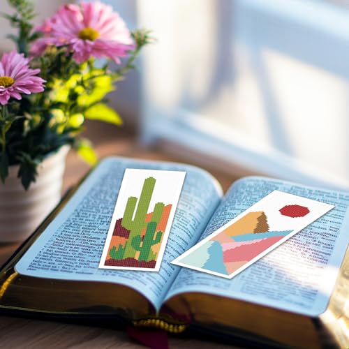 ACRNIGHEET 6PCS Cross Stitch Bookmark Kit for Beginner Boho Abstract Landscape Stamped Cross Stitch Kits for Adults Crossstitch Kits Adult Bookmarks with Instructions Hand Embroidery Craft Gift 11CT - style: Boho abstract patterns