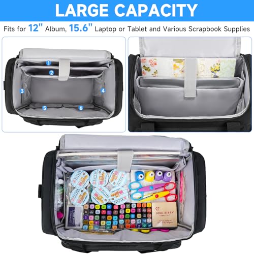 Craft Bag for Scrapbook Supplies, Large Scrapbook Tote with 15.6'' Laptop Sleeve, Art Supply Storage Bag with Multiple Pockets for Scrapbooking Tools, Black - color: Black, size: Without Trolley