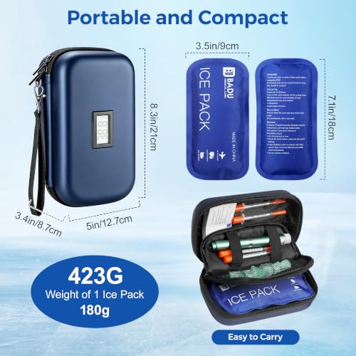 Hard Shell Insulin Cooler Travel Case with 2x180g TSA-Approved Ice Packs