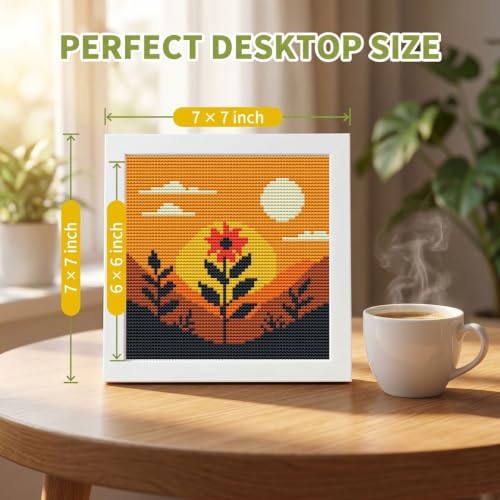 Sunset Floral Landscape Stamped Cross Stitch Kits for Adults with Framed - color: DKJ029