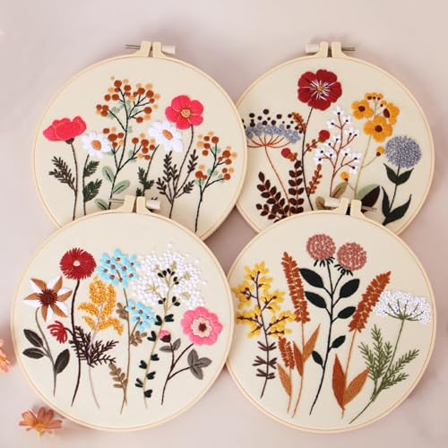 COCOMOX Floral Embroidery Kit for Beginners, Needlepoint Practice Kits - color: Simple flower