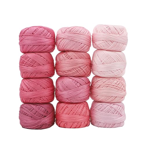 Size 8 Double Mercerized Egyptian Long Staple Cotton Pearl Thread 12 Gradient Colors per Box 5 Grams Ball Rainbow Color Embroidery Thread for Crochet Cross Stitch Hand Embroidery (12D) - color: 12D